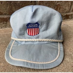 Vintage Union Pacific Railroad Light Blue Snapback Rope Trucker Hat Cap
